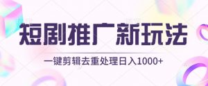 短剧推广新玩法,不剪辑,工具助力一键过原创,日入1000+【揭秘】-资源云