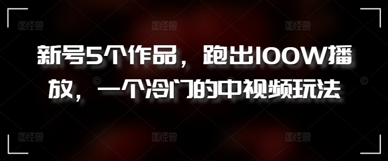 新号5个作品，跑出100W播放，一个冷门的中视频玩法【揭秘】-资源云