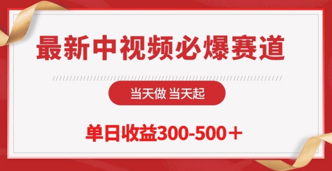 最新中视频必爆赛道，当天做当天起，单日收益300-500+【揭秘】-资源云