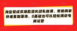 淘宝低成本爆款流实战私教课，帮助商家快速复制落地，0基础也可以轻松搞定电商运营-资源云