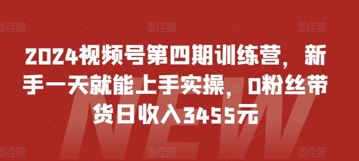 2024视频号第四期训练营，新手一天就能上手实操，0粉丝带货日收入3455元-资源云