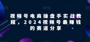 视频号电商实战教程,2024视频号最赚钱的赛道分享-资源云