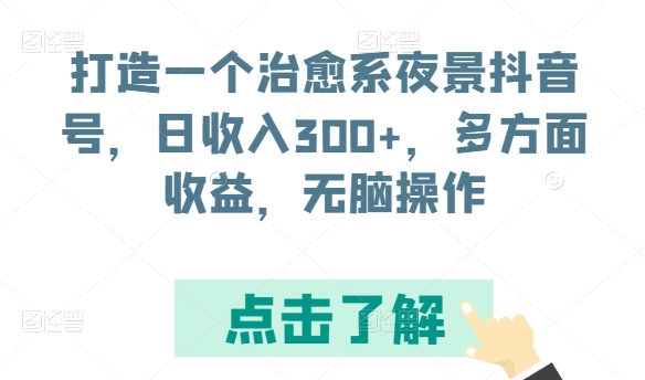 打造一个治愈系夜景抖音号，日收入300+，多方面收益，无脑操作【揭秘】-资源云