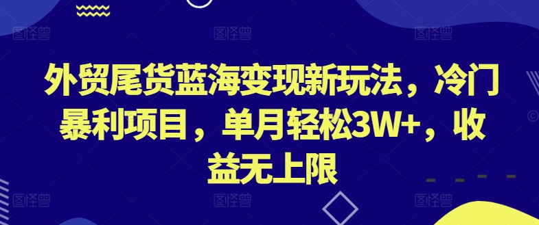 外贸尾货蓝海变现新玩法，冷门暴利项目，单月轻松3W+，收益无上限【揭秘】-资源云