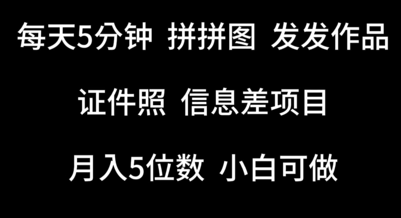 每天5分钟，拼拼图发发作品，证件照信息差项目，小白可做【揭秘】-资源云