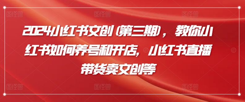 2024小红书文创(第三期)，教你小红书如何养号和开店，小红书直播带货卖文创等-资源云