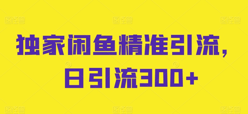独家闲鱼精准引流，日引流300+【揭秘】-资源云