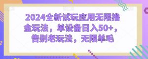 2024全新试玩应用无限撸金玩法,单设备日入50+,告别老玩法,无限羊毛【揭秘】-资源云
