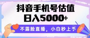 抖音手机号估值，日入5000+，不露脸直播，小白秒上手【揭秘】-资源云
