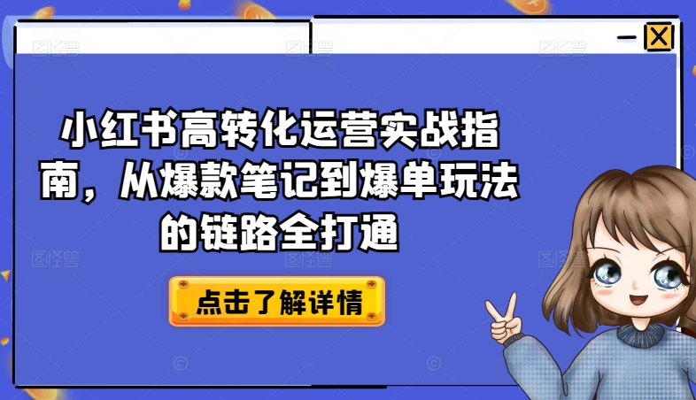 小红书高转化运营实战指南，从爆款笔记到爆单玩法的链路全打通-资源云
