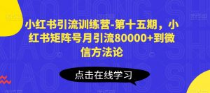 小红书引流训练营-第十五期，小红书矩阵号月引流80000+到微信方法论-资源云