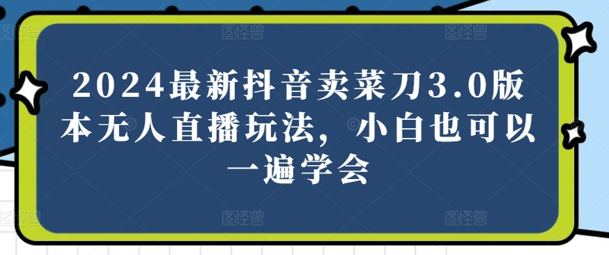 2024最新抖音卖菜刀3.0版本无人直播玩法，小白也可以一遍学会【揭秘】-资源云