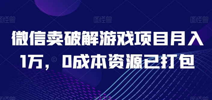 微信卖破解游戏项目月入1万，0成本资源已打包【揭秘】-资源云