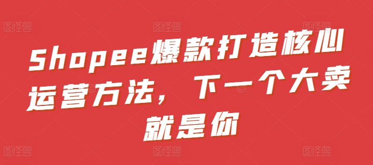 Shopee爆款打造核心运营方法，下一个大卖就是你-资源云