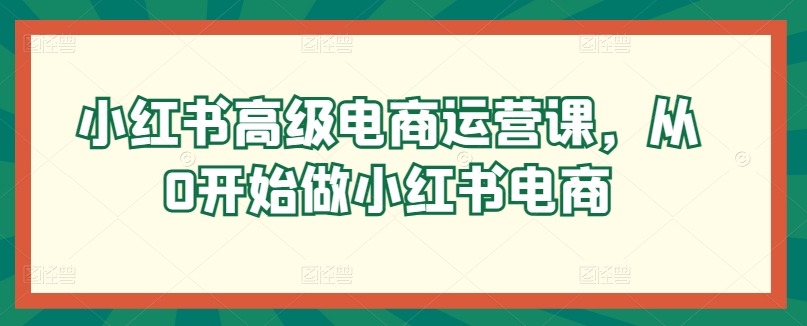 小红书高级电商运营课，从0开始做小红书电商-资源云