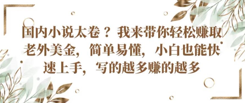 国内小说太卷 ?带你轻松赚取老外美金，简单易懂，小白也能快速上手，写的越多赚的越多【揭秘】-资源云