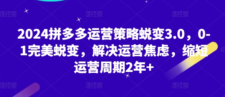 2024拼多多运营策略蜕变3.0，0-1完美蜕变，解决运营焦虑，缩短运营周期2年+-资源云