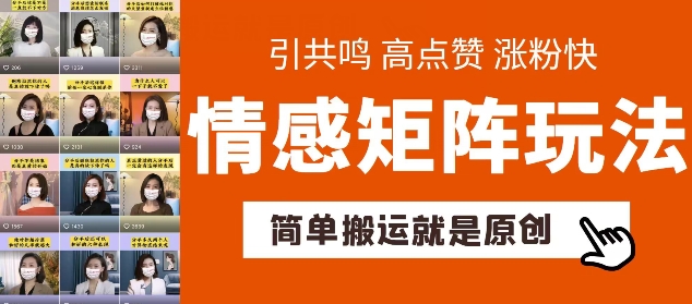 简单搬运，情感矩阵玩法，涨粉速度快，可带货，可起号【揭秘】-资源云