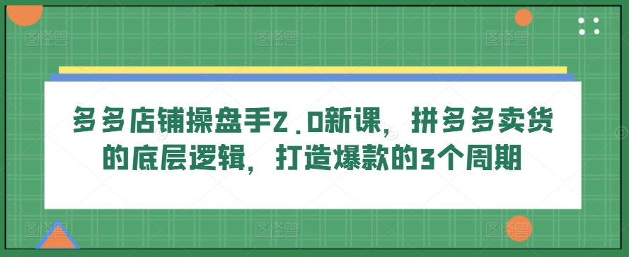 多多店铺操盘手2.0新课，拼多多卖货的底层逻辑，打造爆款的3个周期-资源云