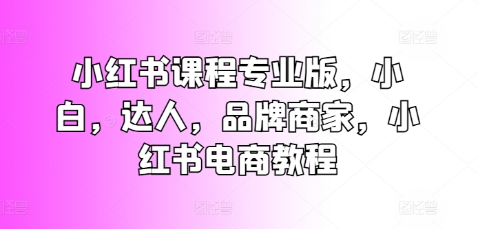 小红书课程专业版，小白，达人，品牌商家，小红书电商教程-资源云