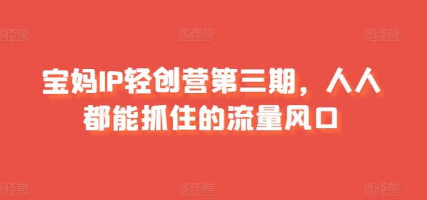 宝妈IP轻创营第三期，人人都能抓住的流量风口-资源云