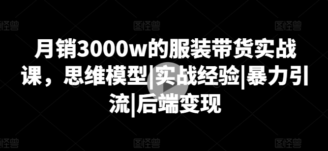 月销3000w的服装带货实战课，思维模型|实战经验|暴力引流|后端变现-资源云