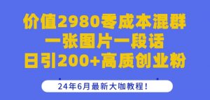 价值2980零成本混群一张图片一段话日引200+高质创业粉，24年6月最新大咖教程【揭秘】-资源云