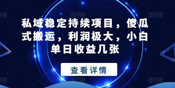 私域稳定持续项目，傻瓜式搬运，利润极大，小白单日收益几张【揭秘】-资源云