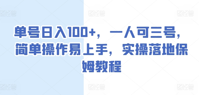 单号日入100+，一人可三号，简单操作易上手，实操落地保姆教程【揭秘】-资源云