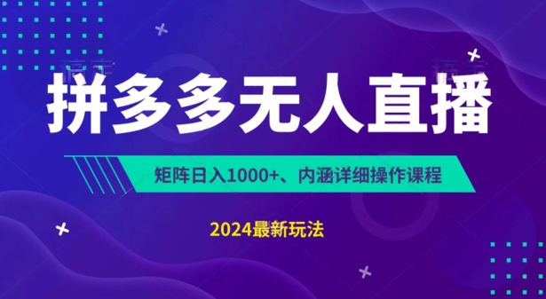 拼多多无人直播不封号，0投入，3天必起，无脑挂机，日入1k+【揭秘】-资源云
