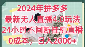 2024年拼多多最新无人直播4.0玩法,24小时不间断挂机直播,0成本,日入2k【揭秘】-资源云