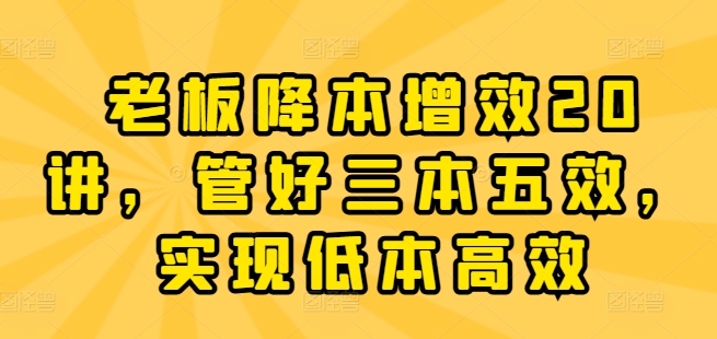 老板降本增效20讲，管好三本五效，实现低本高效-资源云