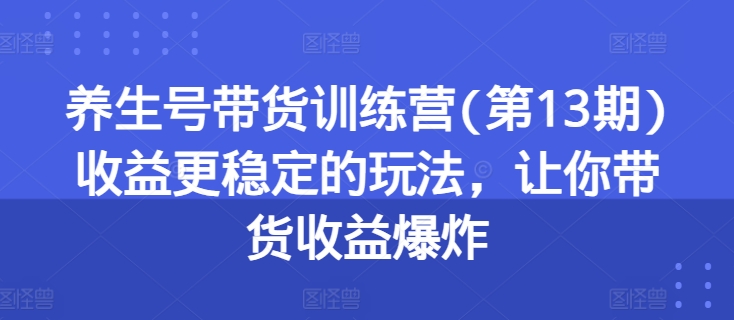 养生号带货训练营(第13期)收益更稳定的玩法，让你带货收益爆炸-资源云