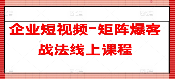 企业短视频-矩阵爆客战法线上课程-资源云