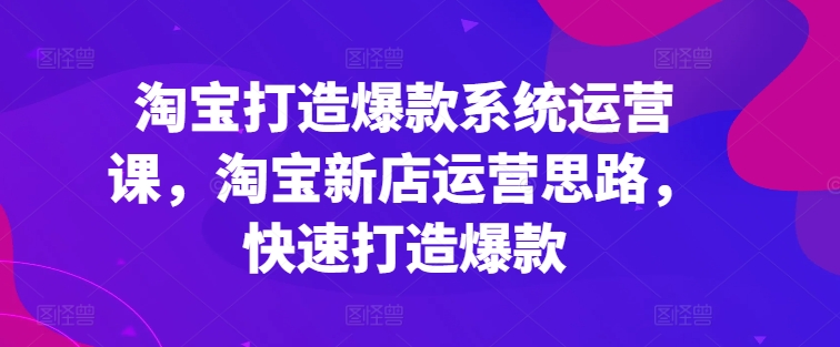 淘宝打造爆款系统运营课，淘宝新店运营思路，快速打造爆款-资源云