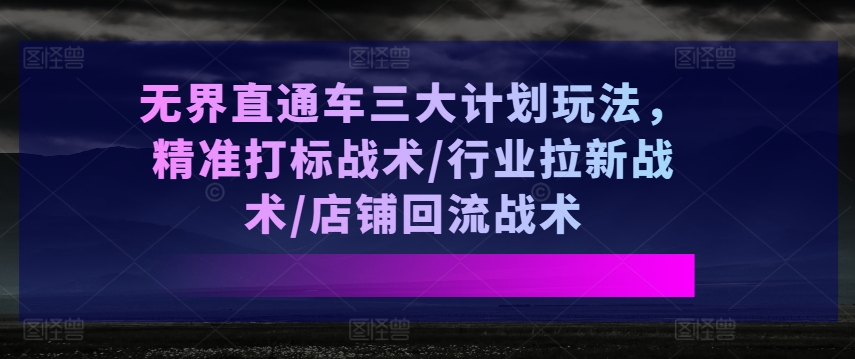 无界直通车三大计划玩法，精准打标战术/行业拉新战术/店铺回流战术-资源云