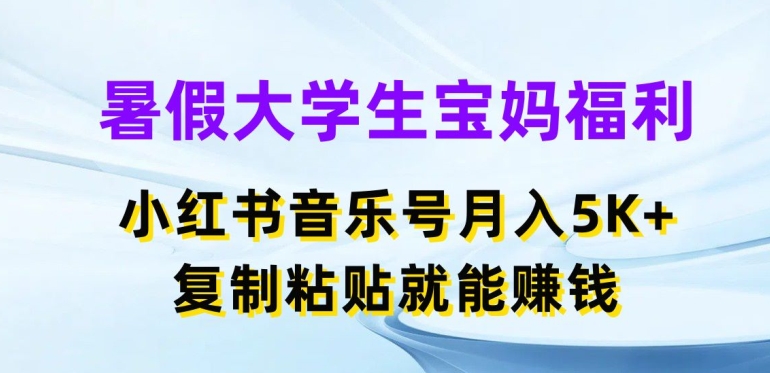 暑假大学生宝妈福利，小红书音乐号月入5000+，复制粘贴就能赚钱【揭秘】-资源云