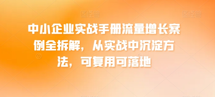 中小企业实战手册流量增长案例全拆解，从实战中沉淀方法，可复用可落地-资源云