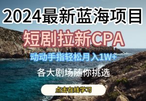 2024最新蓝海项日,短剧拉新CPA,动动手指轻松月入1W,全各大剧场随你挑选【揭秘】-资源云