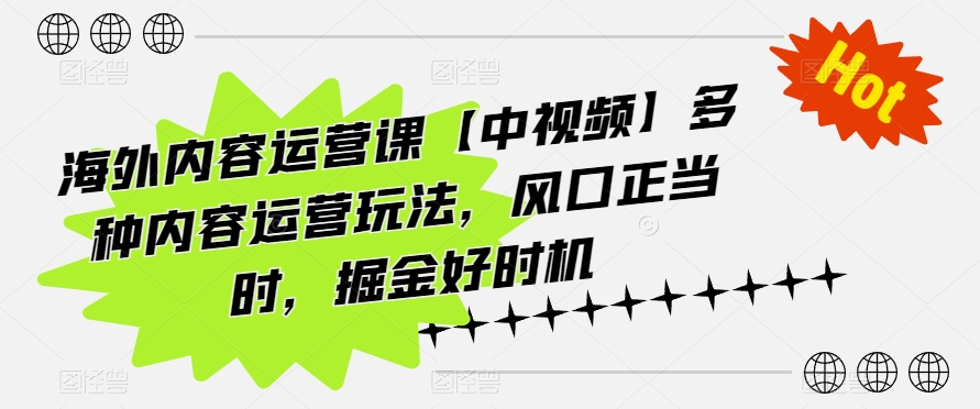 海外内容运营课【中视频】多种内容运营玩法，风口正当时，掘金好时机-资源云