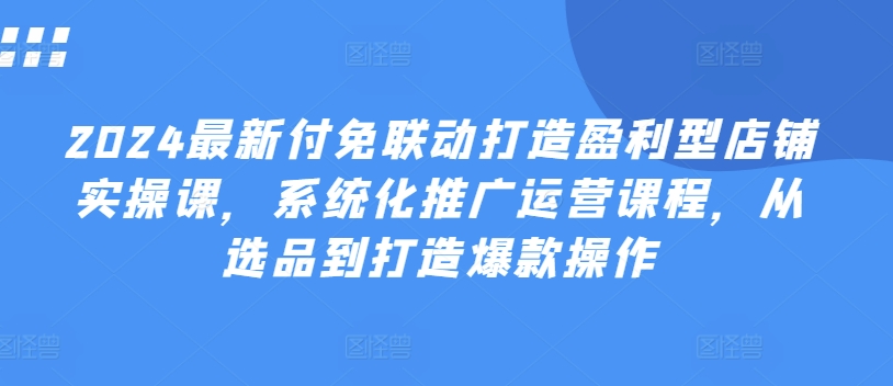 2024最新付免联动打造盈利型店铺实操课，​系统化推广运营课程，从选品到打造爆款操作-资源云