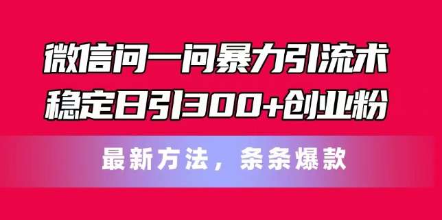 微信问一问暴力引流术，稳定日引300+创业粉，最新方法，条条爆款【揭秘】-资源云