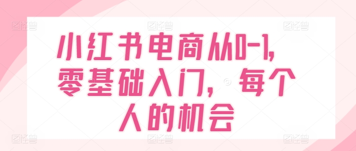 小红书电商从0-1，零基础入门，每个人的机会-资源云