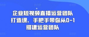企业短视频直播运营团队打造课,手把手带你从0-1搭建运营团队-资源云
