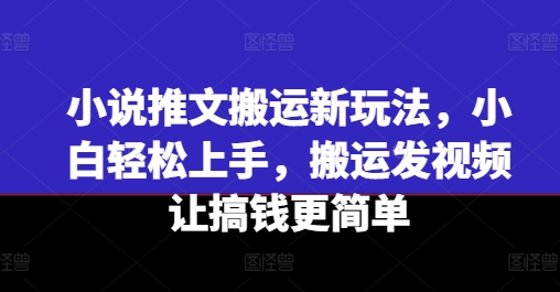 小说推文搬运新玩法，小白轻松上手，搬运发视频让搞钱更简单-资源云