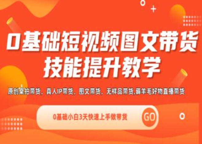 0基础短视频图文带货实操技能提升教学(直播课+视频课),0基础小白3天快速上手做带货-资源云