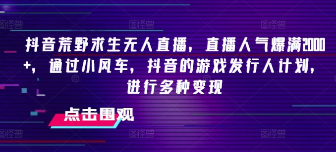 抖音荒野求生无人直播，直播人气爆满2000+，通过小风车，抖音的游戏发行人计划，进行多种变现【揭秘】-资源云