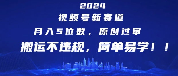 2024视频号新赛道，月入5位数+，原创过审，搬运不违规，简单易学【揭秘】-资源云