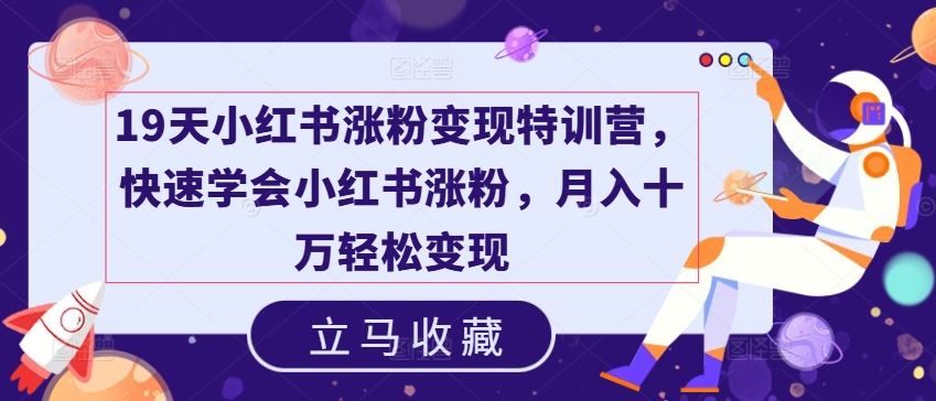 19天小红书涨粉变现特训营，快速学会小红书涨粉，月入十万轻松变现-资源云