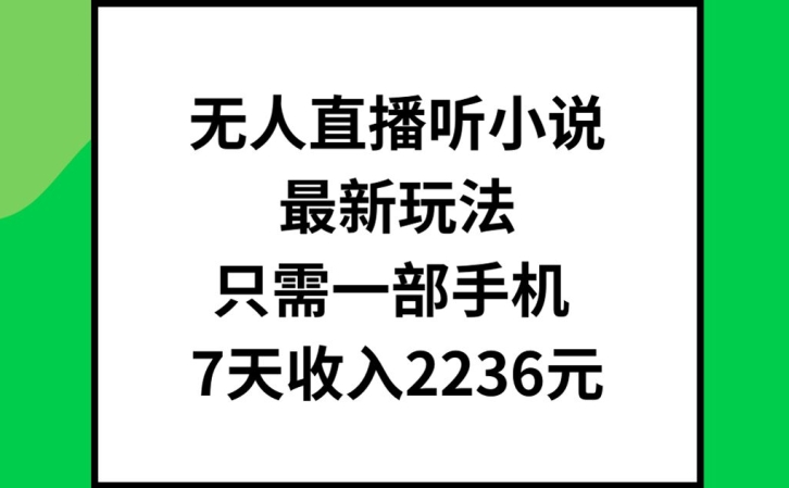 无人直播听小说最新玩法，只需一部手机，7天收入2236元【揭秘】-资源云